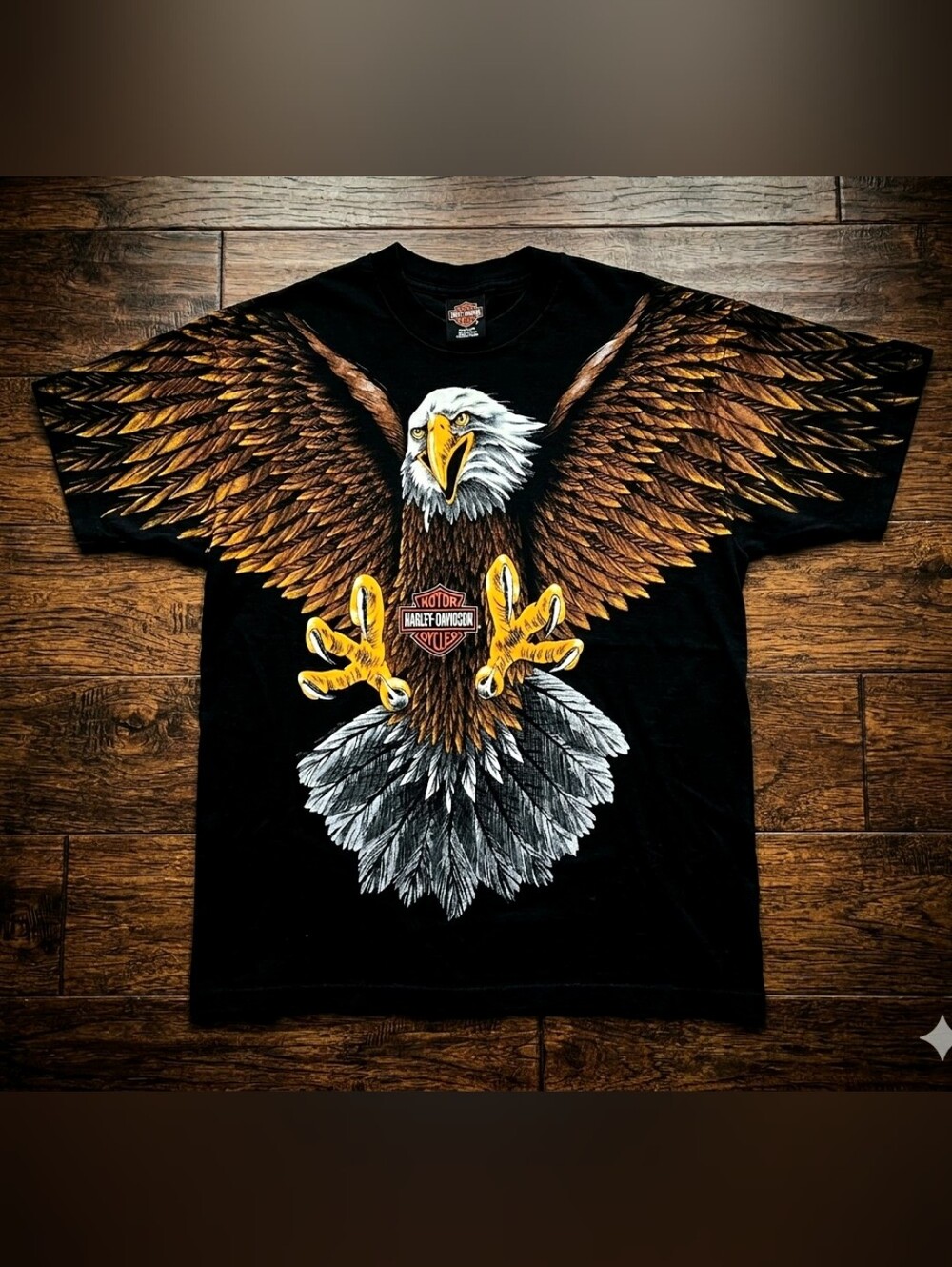 Harley Davidson Eagle Vintage AOP 1993 Single Stitch 90s sz L salinas Kansas USA